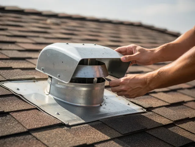Carver Dryer Vent Cleaning certified technician safely cleaning a roof-mounted dryer vent in Carver