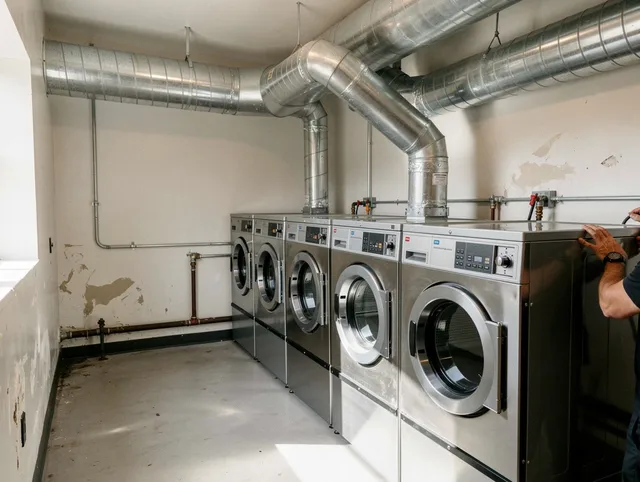 Carver Dryer Vent Cleaning team performing large-scale commercial dryer vent cleaning in Carver