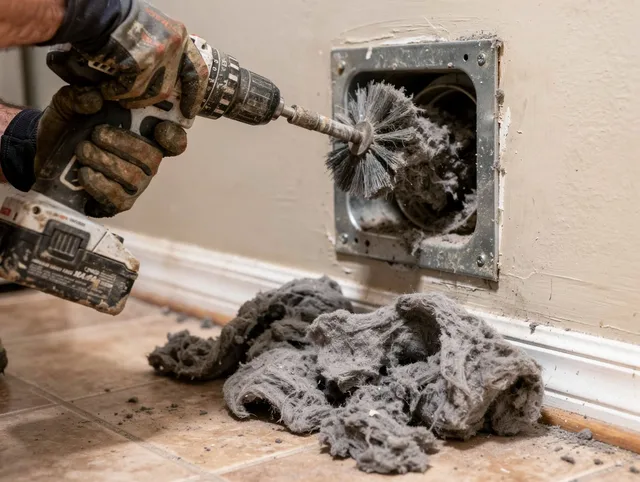 Certified Carver Dryer Vent Cleaning technician performing dryer vent cleaning in Carver
