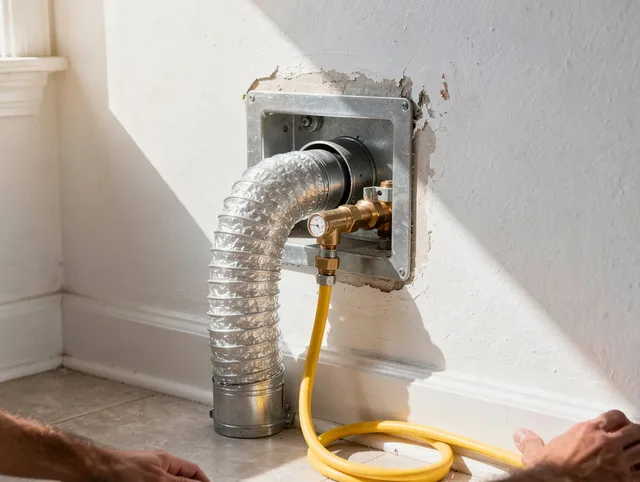 Carver Dryer Vent Cleaning certified technician performing specialized gas dryer vent cleaning in Carver